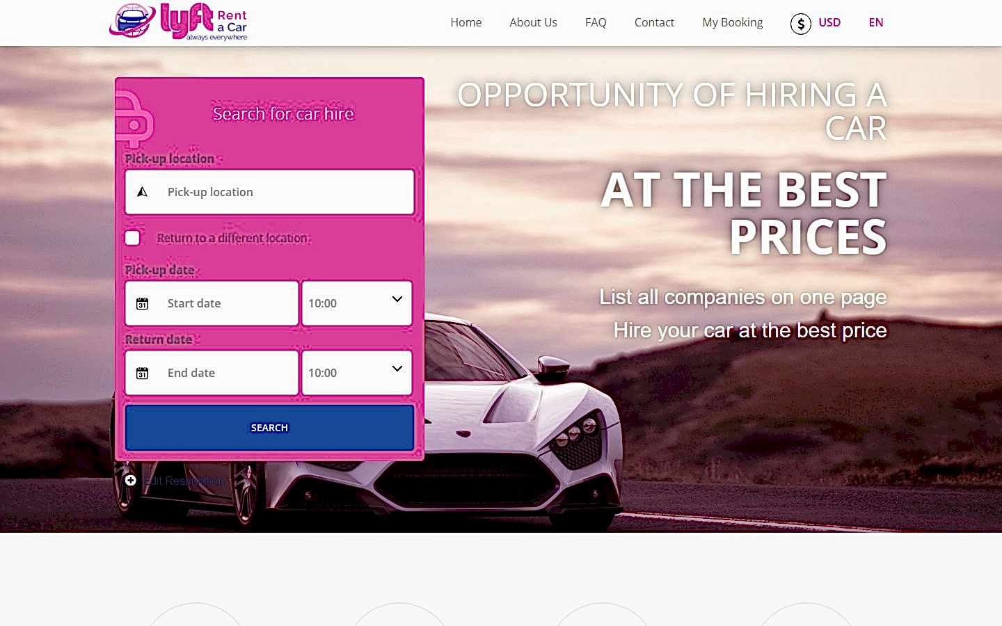 Lyft Rent A Car web sitesi ekran görüntüsü