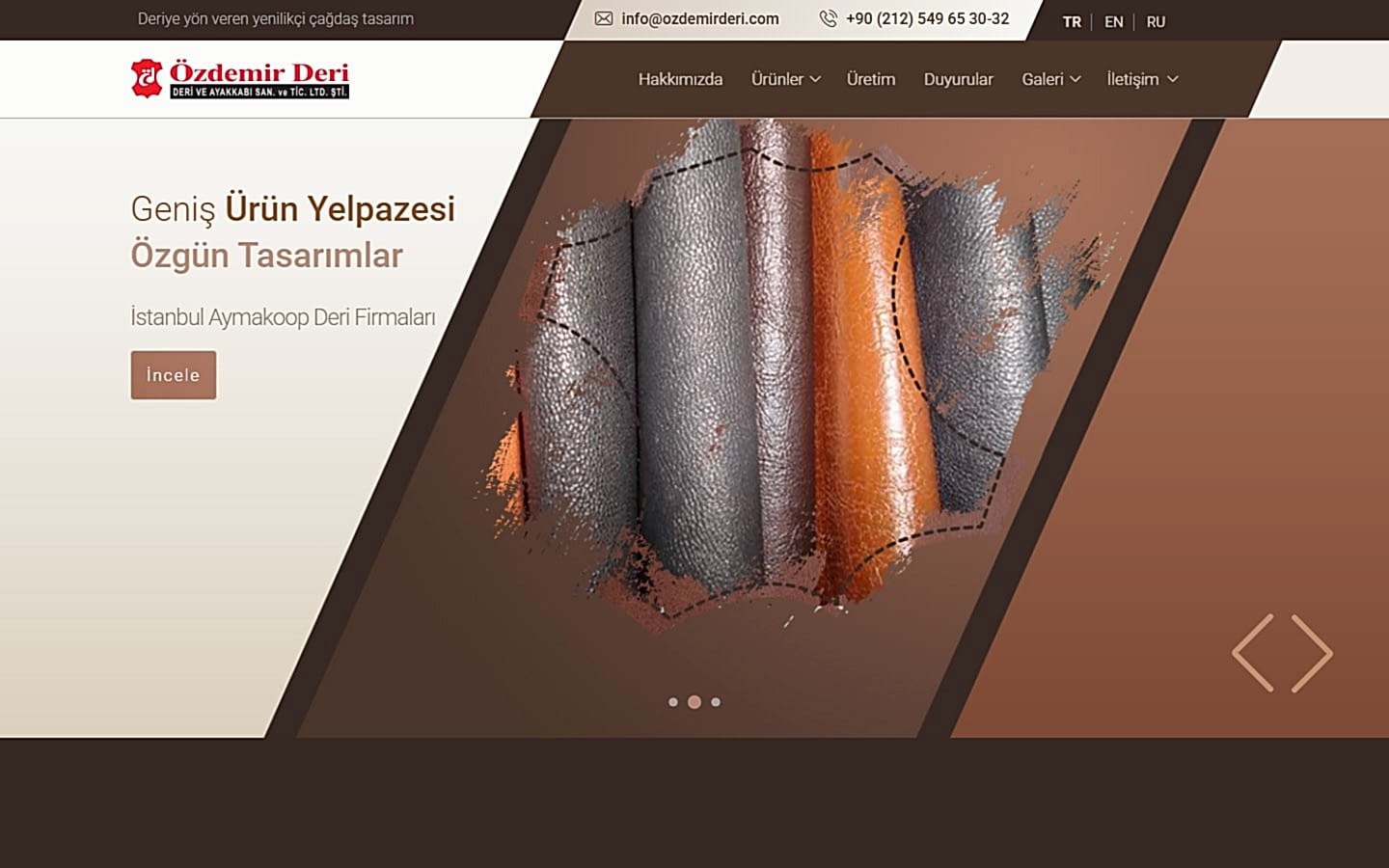 Özdemir Deri web sitesi ekran görüntüsü