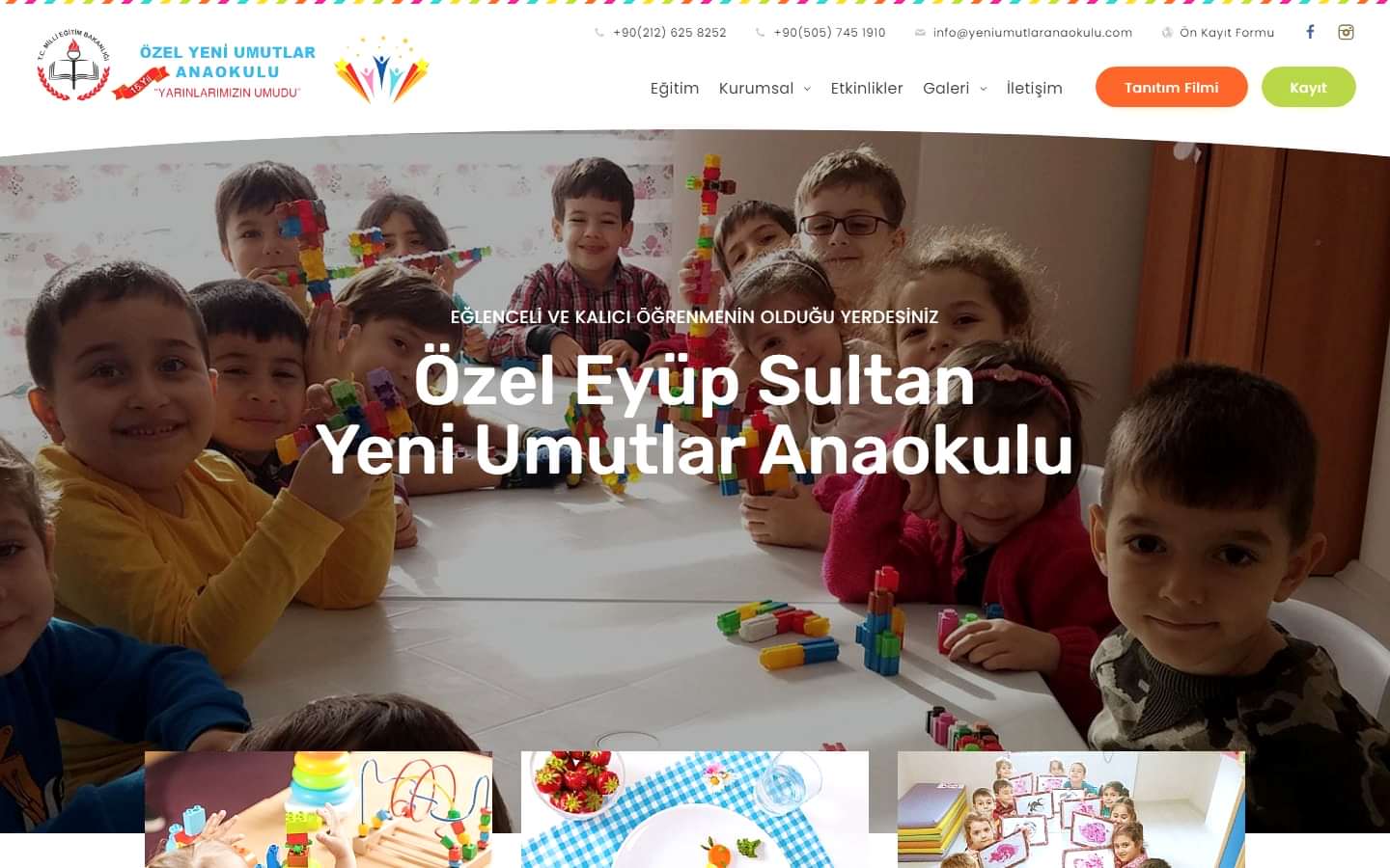 Yeni Umutlar Anaokulu web sitesi ekran görüntüsü